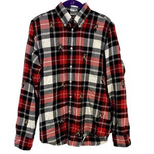 Polo Ralph Lauren Flannel Plaid All Over Embroidered Holiday Bear Women's Size L